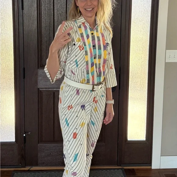 Barboglio Cristina Jan 1980s Multicolor Cotton‎ Jumpsuit - Picture 6 of 6
